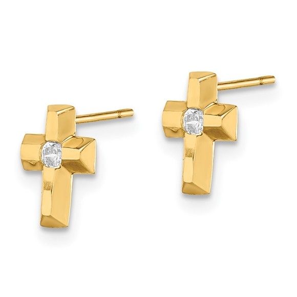 14k Yellow Gold Madi K Children's Kids Girls Jewelry CZ Cross Post Earrings